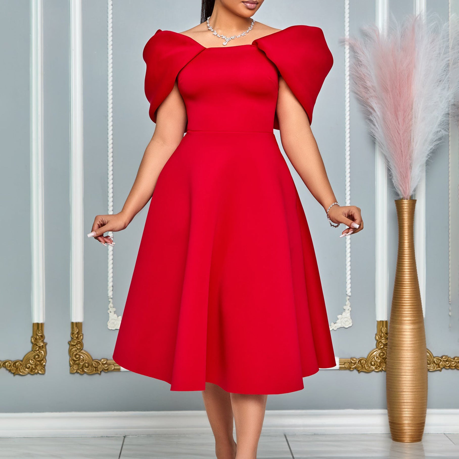 Womens Solid-Color Casual Chic Dress