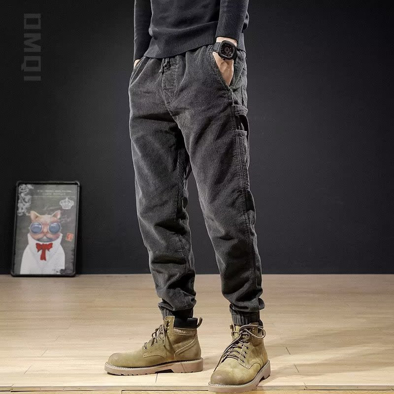 Mens Casual Loose-fitting Plus-size Corduroy Trousers