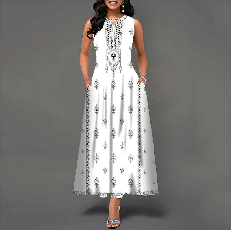 Womens Printed Crew-Neck Sleeveless Tank Dress