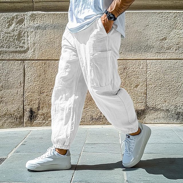 Mens Solid-Color Comfortable Breathable Casual Work Pants