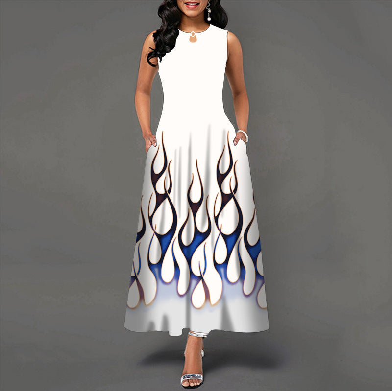 Womens Printed Crew-Neck Sleeveless Tank Dress