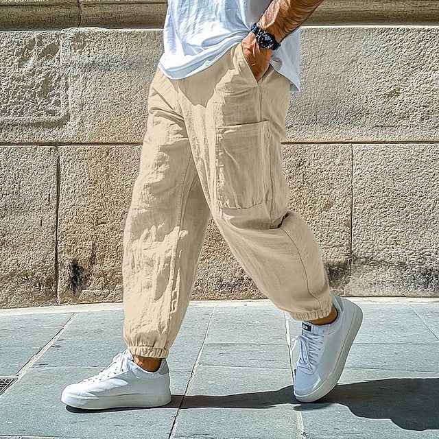 Mens Solid-Color Comfortable Breathable Casual Work Pants