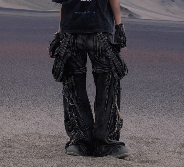 Two Detachable And Reconfigurable Crossbody Strap Workwear Denim Jeans