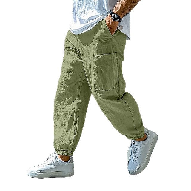 Mens Solid-Color Comfortable Breathable Casual Work Pants