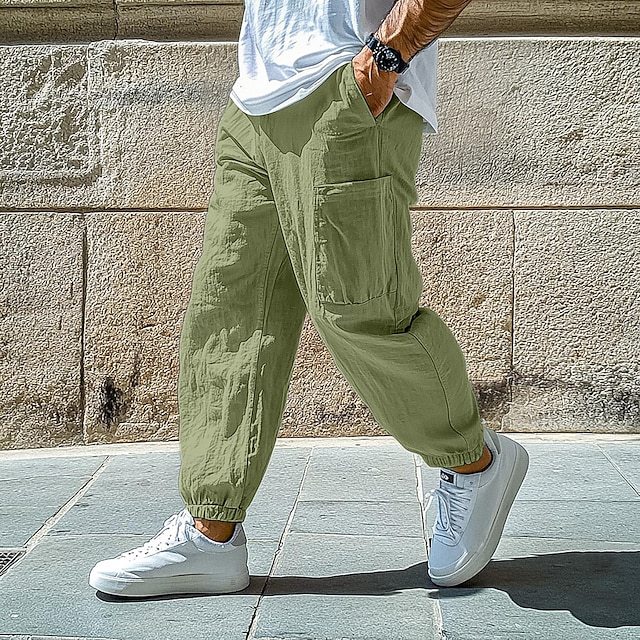 Mens Solid-Color Comfortable Breathable Casual Work Pants