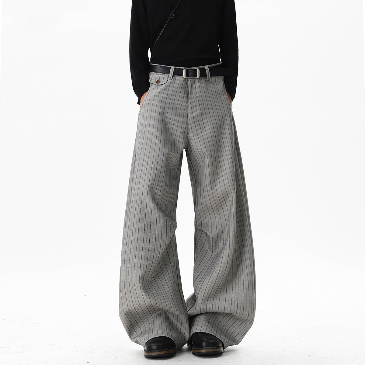 Relaxed-fit Casual Autumn Winter Retro Pleated Wide-leg Dress Pants