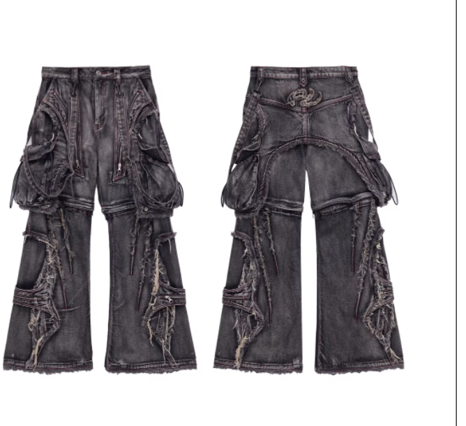 Two Detachable And Reconfigurable Crossbody Strap Workwear Denim Jeans