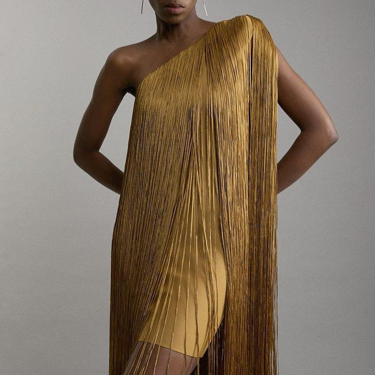 Sleek And Playful Tassel Skirt Party Dress